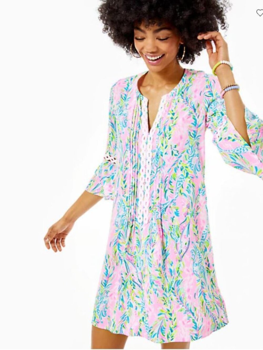 Lilly Pulitzer Hollie Tunic Dress in Pinks Greens Blues Lace Trim Size XL